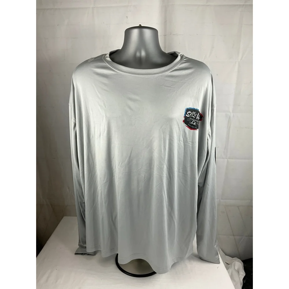 Men's Salty Wave Long Sleeve Shirt Gray/White Size XXL